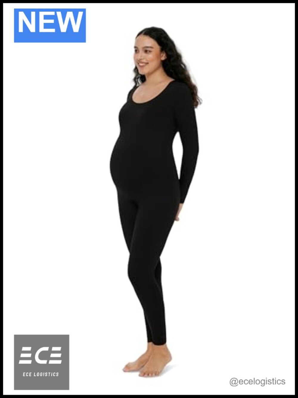 Women's Maternity Bodysuit Scoop Neck Long Sleeve Jumpsuit Shapewear